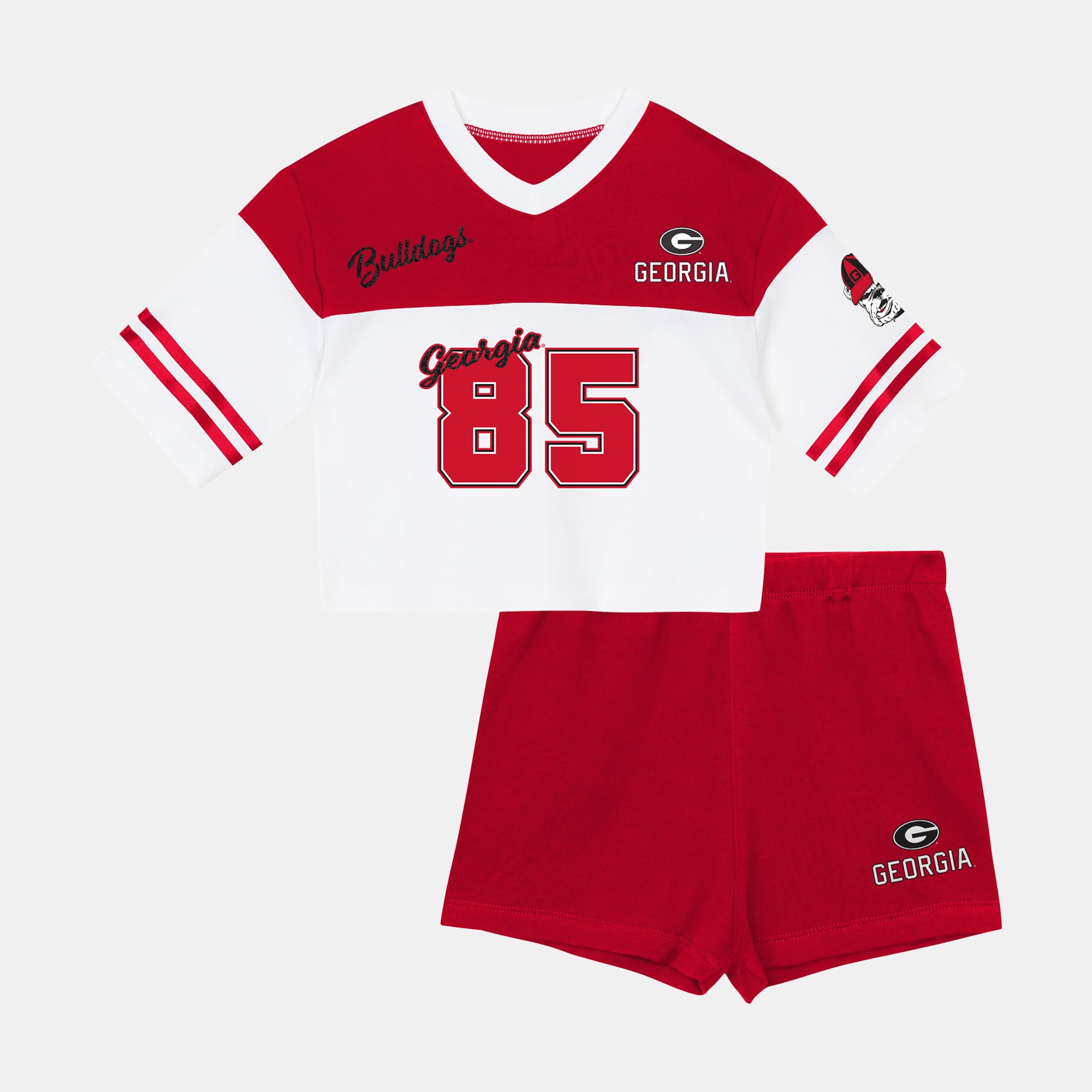 Girls Preschool Outerstuff Red/White Georgia Bulldogs Cutest Player V-Neck T-Shirt & Shorts Set